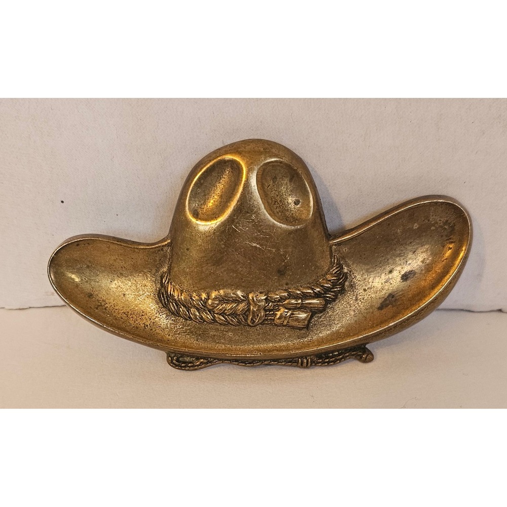 Vintage 1980 Baron Buckle Solid Brass Cowboy Hat Western Belt Buckle 3186
